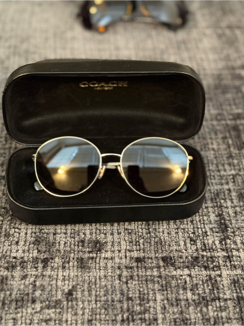 Coach Gold Round Frame Sunglasses with Dark Gradient Lenses